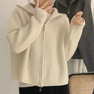 Getadme Casual Knitted Cardigan Sweaters Women Autumn Vintage Zip-up Solid Loose Long Sleeve Tops Knitwear Chic Kpop